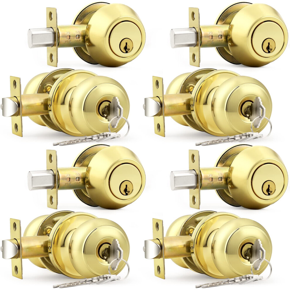 Probrico Polished Brass Keyed Entry Door Knob And Single Cylinder Deadbolt Lock Combo Set Keyed Alike Set Of 4 6941154050838