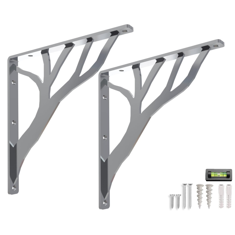 Rustic Tree Shelf L Brackets By Balin Designs (Chrome) For 12 Inch - 14 Inch Shelves - Heavy-Duty Decorative Metal Mantel Bracket Supports - Easy Inst 5065017190422
