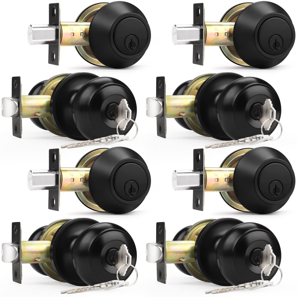 Probrico Entry Door Knobs And Single Cylinder Deadbolt Lock Combo Set Keyed Alike Flat Black Set Of 4 6941154041942