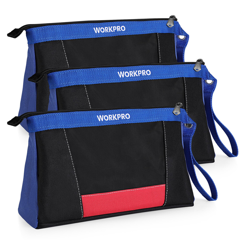 Workpro 12"""" Tool Pouches With Zipper Heavy-Duty Small Tool Bag Utility Small Tool Pouch For Tool Organizers And Storage Mini Tool Bag 3 Pack 820909691709
