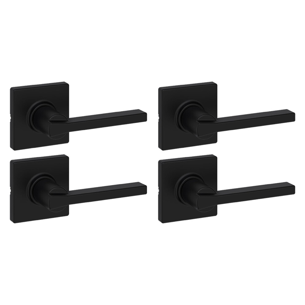 Kwikset Casey Interior Passage Door Handle 4 Pack Lever For Closet And Hallway Doors Reversible Non-Locking Handle Lever Matte Black With Microban 883351948616