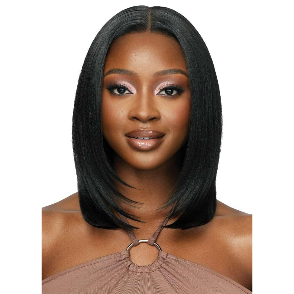 Outre Unisex Black - 5X5 Lace Closure Wig - Human Hair Blend - Natural Yaki 14"""" (Jet 1)