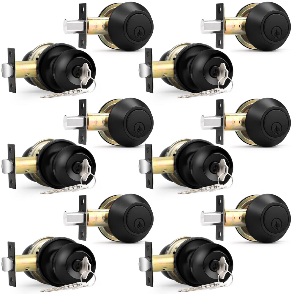 Probrico Front Door Keyed Entry Knobs And Single Cylinder Deadbolt Combo Sets Flat Black Keyed Alike Locksets 6 Pack 6941154050319