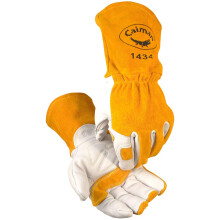 Caiman Premium Cow Grain MIG/Stick Welding Gloves  Cotton/Fleece Insulation  Kontour Design  White/Gold  Large (1434-5)