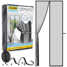AUGO Magnetic Fiberglass Screen Door - Self Sealing Heavy Duty Hands Free Mesh Partition Keeps Bugs Out - Door Screen Magnetic Closure - Patent Pen