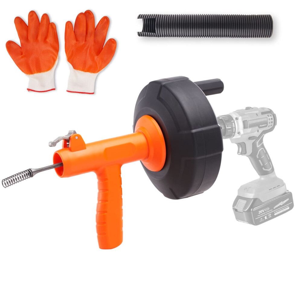 VEVOR Drain Auger 25Ft  Plumbing Snake Auto Feed  Plumbers Snake with Drill Attachment  Pipe Snake Drain Clog Remover for Kitchen Bathroom Shower Sink