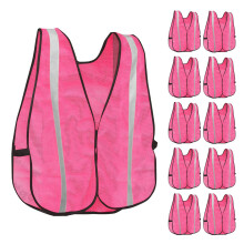 KAYGO Reflective High Visibility Safety Vest KG0008-10 Silver Stripe for Men and Women Pack of 10 (Pink)