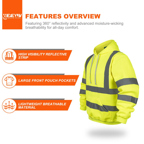 wefeyuv ANSI Class 3 High Visibility Sweatshirts for Men Reflective Sweatshirts Pullover Yellow S 2