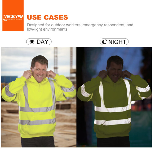 wefeyuv ANSI Class 3 High Visibility Sweatshirts for Men Reflective Sweatshirts Pullover Yellow S 1