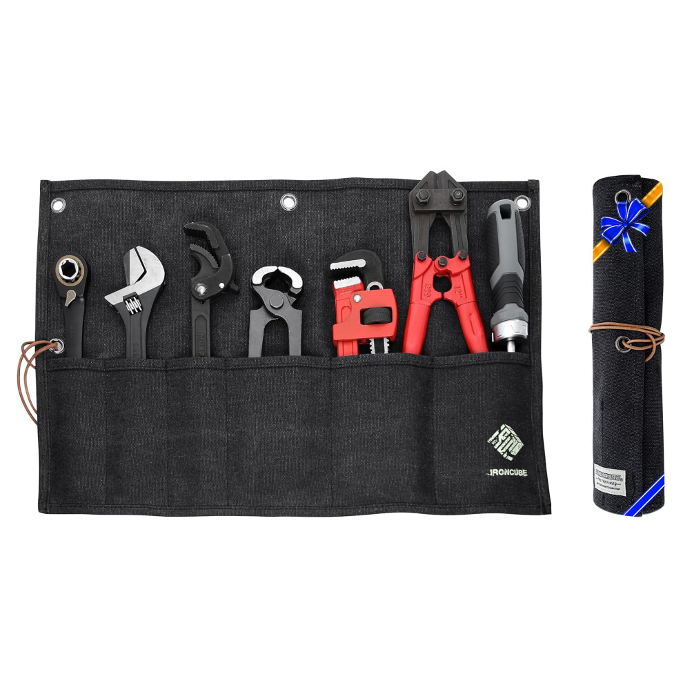 Pochette Outils Ironcube 6 Poches, Sac Outils En Toile Robuste, Sac De Rangement Enroulable Pour Outils Main-image