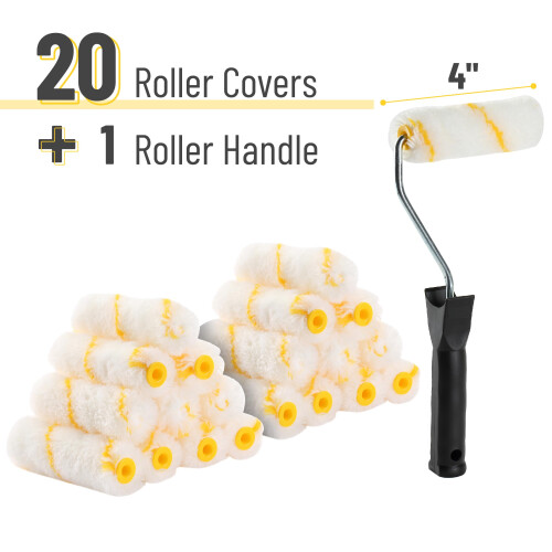 Bates- Paint Rollers 4 inch Paint Roller with 20 Covers Small Paint Roller Paint Roller Covers Mini Paint Roller Paint Roller 4 Inch Mini Rolle 1