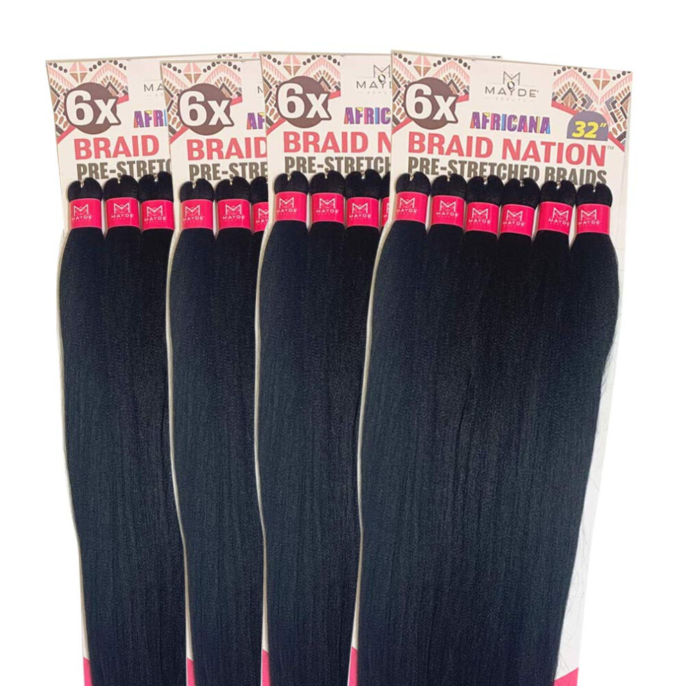 Mayde Beauty Mayde 6X Synthetic Africana Braid Nation Pre-Stretched Braids 24"""" 4 Packs (4)