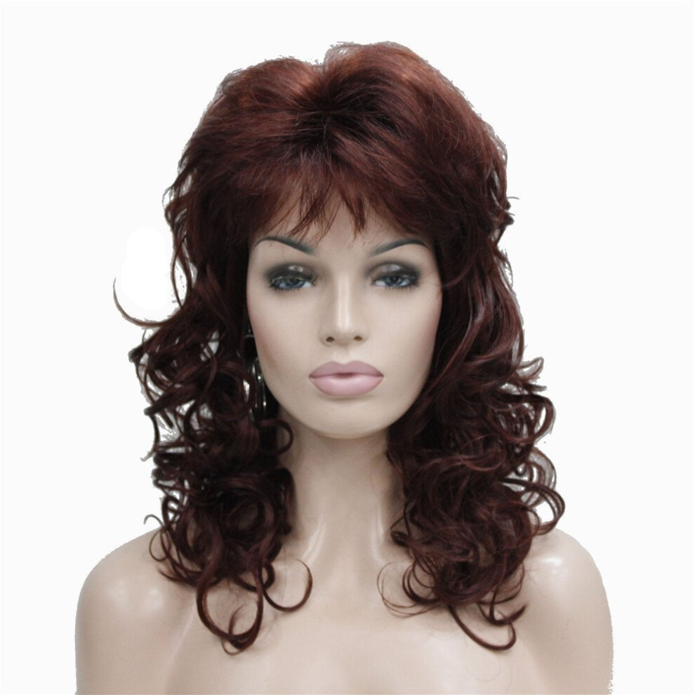 Aimole Unisex Red Women's Natural Long Curly Wig Synthetic Hair Full Wigs(33A-Dark Auburn)