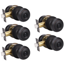 KNOBWELL 5 Pack Interior Door Knobs Privacy Door Knob Locking Door Knob for Bed or Bath Function Interior Door Use Oil Rubbed Bronze Round Shape