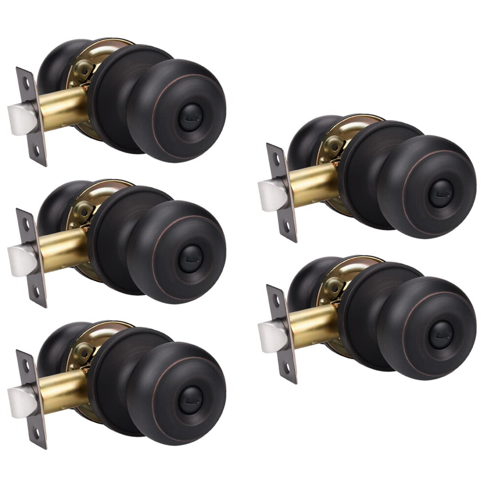 Knobwell 5 Pack Interior Door Knobs Privacy Door Knob Locking Door Knob For Bed Or Bath Function Interior Door Use Oil Rubbed Bronze Round Shape 715624239063