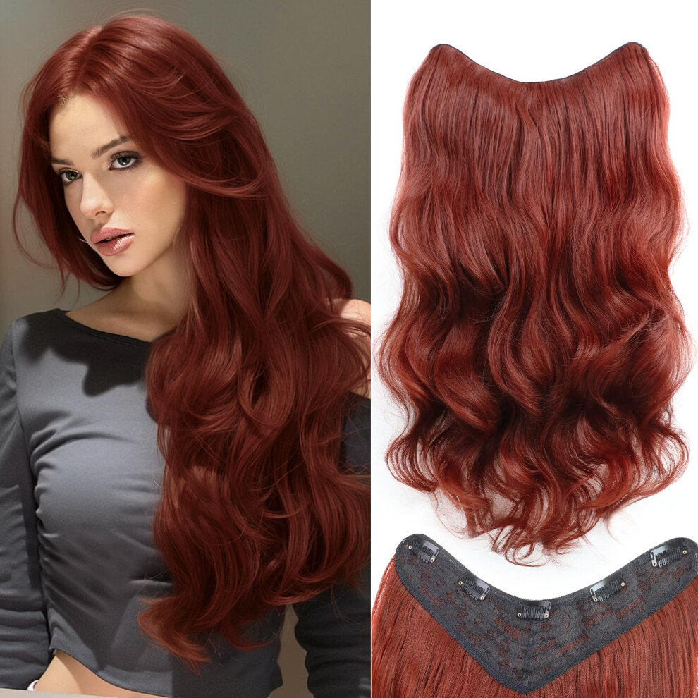 One Place Hair Extensions Klip Ins Xixisnow 24-Calowe Miedziane Czerwonocze Czerwonoczelone Falutki Klipsy Kurly Syntetyczny Klips W Wlosie Miekk-image