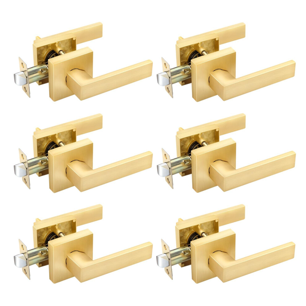 Ehomeware 6 Pack Keyless Door Handle Set Passage Door Lever For Hall And Closet Satin Brass Finish 767311459636