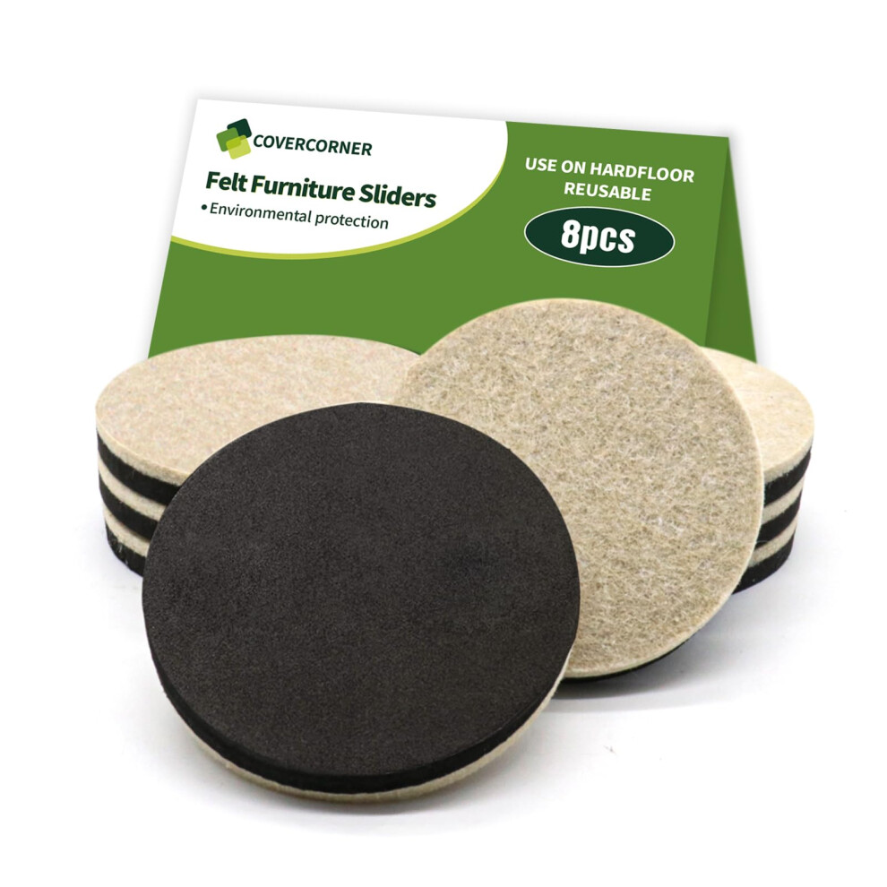 Covercorner Felt Furniture Sliders For Hardwood Floors 8 Pcs - 3 1/2 Inch Furniture Moving Slider - Heavy Duty Felt Movers Sliders Chair Legs Floors P 798062453154