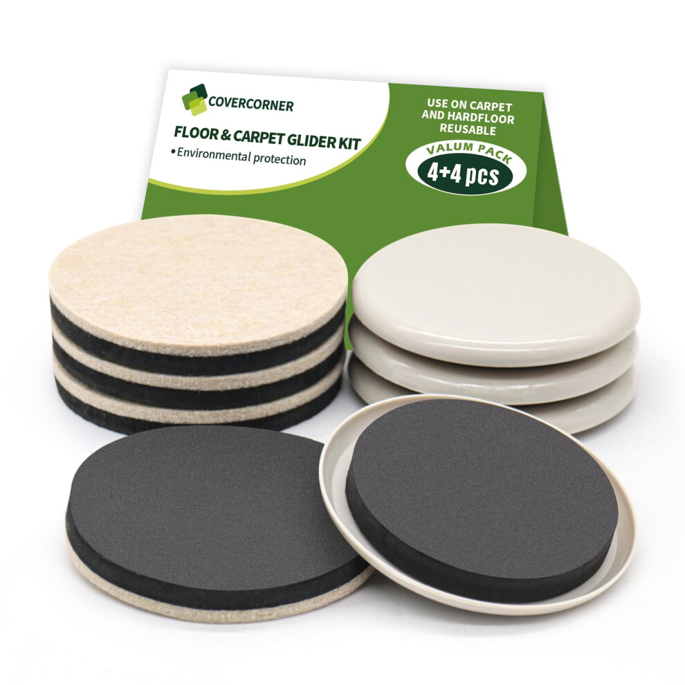 Covercorner Furniture Sliders For Hardwood Floors Furniture Sliders For Carpeted Floors 8 Pcs 3 1/2 Inch Combo Pack Sliders For Moving Furniture F 730198919548