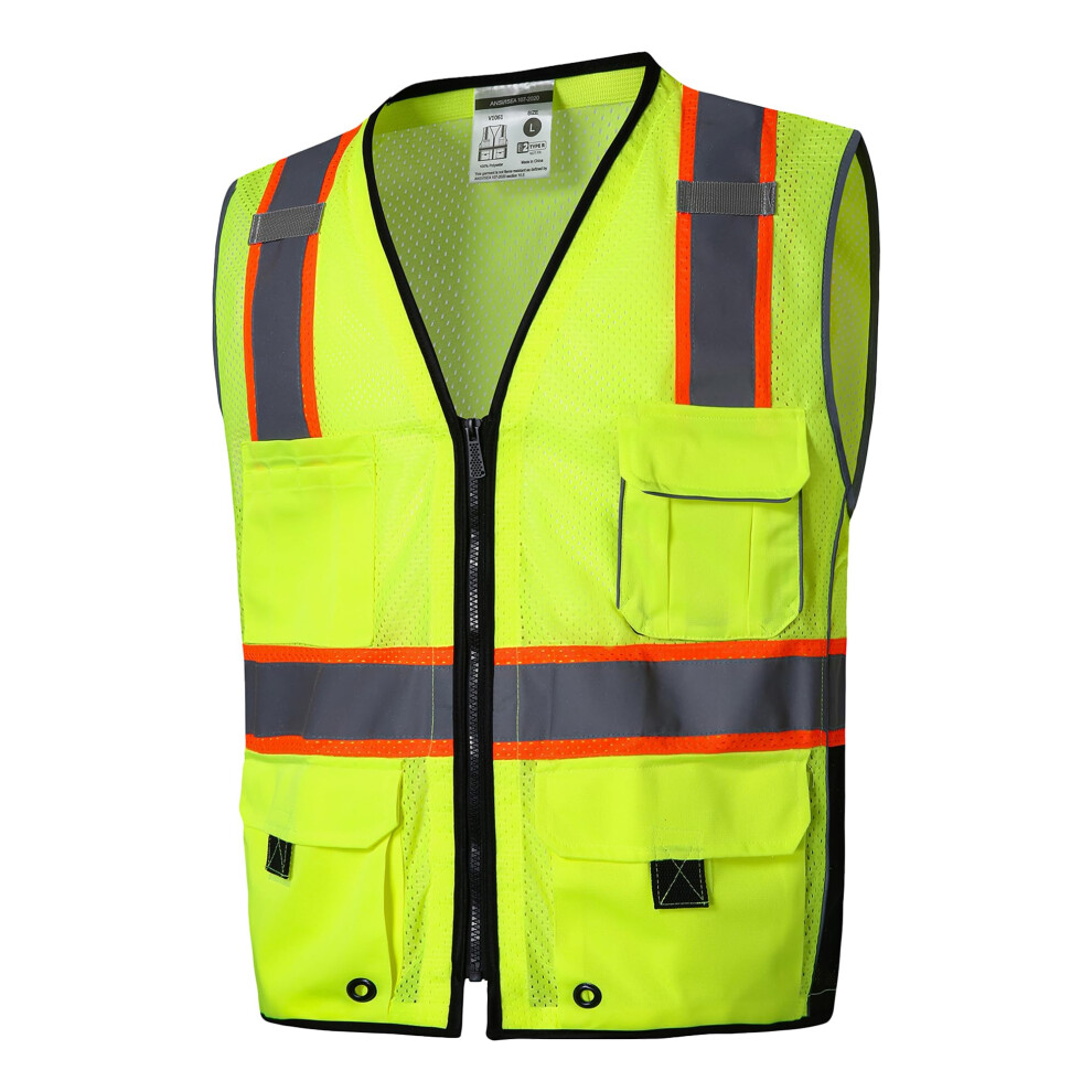 Sksafety 10 Pockets Professional Safety Vest Class 2 High Visibility Ansi/Isea Standard Construction Work Vest (Lime 3XL) 810076354095