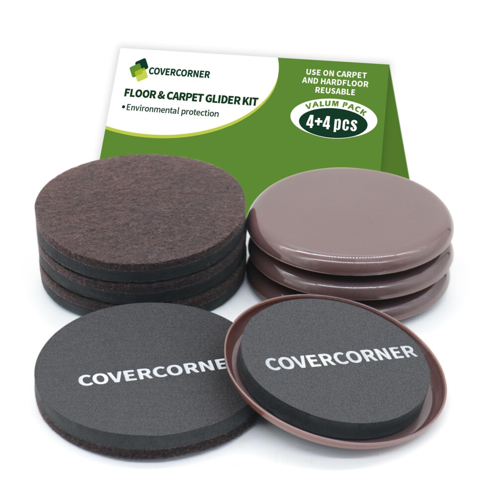Covercorner Furniture Sliders For Hardwood Floors Furniture Sliders For Carpeted Floors 8 Pcs 3 1/2 Inch Combo Pack Sliders For Moving Furniture F 730198919531