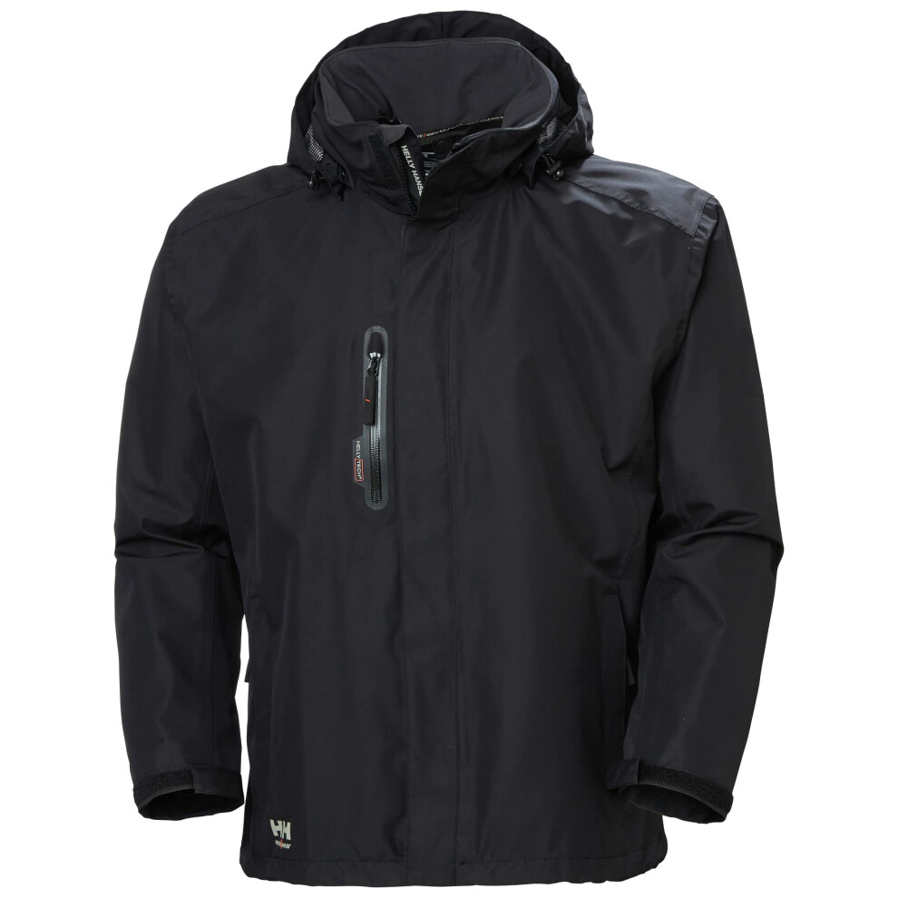 Helly-Hansen Workwear Manchester Waterproof Shell Jackets for Men with High Collar and Detachable Hood  3 Zippered Pockets  Black - S