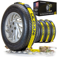 Amarre para autotransportador VULCAN - Ruedas tensoras con tres grapas - 120 pulgadas - Paquete de 4 - Amarillo cl sico - Carga de trabajo segura