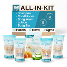 Aqua Organics Hotel szappanok s piperecikkek tmeges kszlet | 1-Shoppe Amenities Kit | 1 uncia sampon s kondicionl testpol krm 1 uncia brsza
