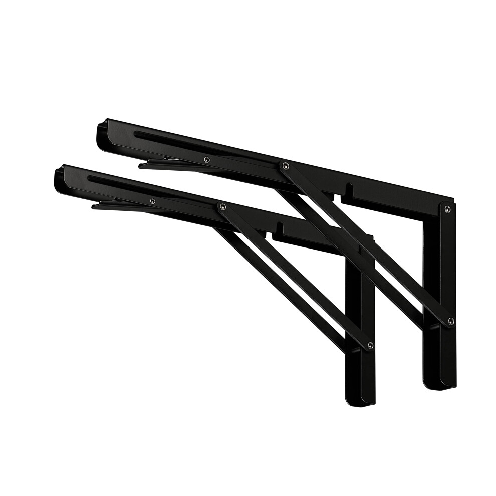 Clt 14"""" Black Folding Shelf Brackets Max. Load 440 Lb Heavy Duty Diy Wall Mounted Shelf Bracket Space Saving For Table Work Bench Pack Of 2 756790265883