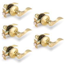 5Pack Passage Levers for Hall Closet in Polished Brass Wave Handles Reversible for Right Left Handed Doors