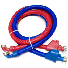 Lot de 2 tuyaux de lave-linge anti-inondation - Tuyau en PVC robuste scellé avec paroi extérieure ondulée rigide rouge-bleu et vanne d'arrêt auto