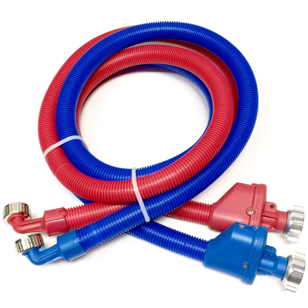 2-pack Flood Safe Washing Machine Hoses - Heavy Duty PVC Hose Sealed With Rigid Corrugated Outer Wall in Red-Blue and Built-in Auto Shut-off Valve Uni
