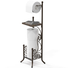Simple Houseware English Style Bathroom Toilet Tissue Roll Holder Stand with Shelf Bronze
