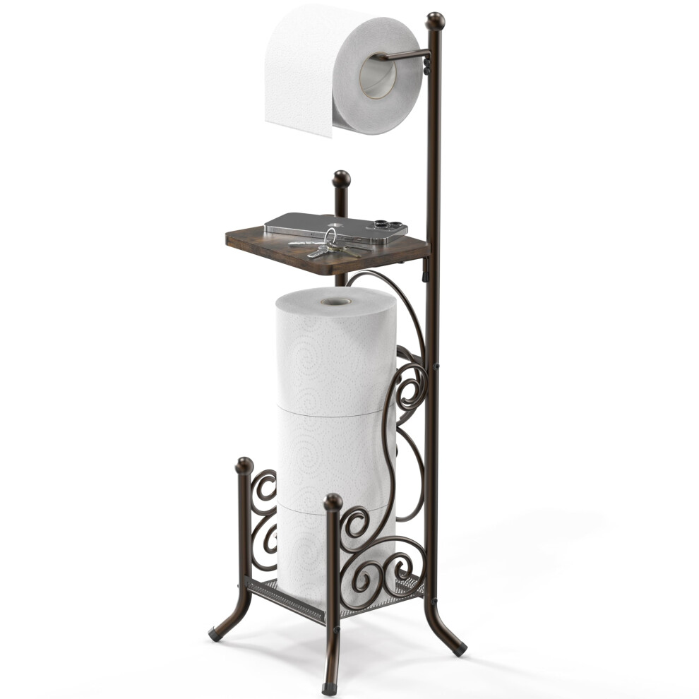 Eenvoudige Huishoudelijke Artikelen Simple Houseware English Style Bathroom Toilet Tissue Roll Holder Stand With Shelf Bronze