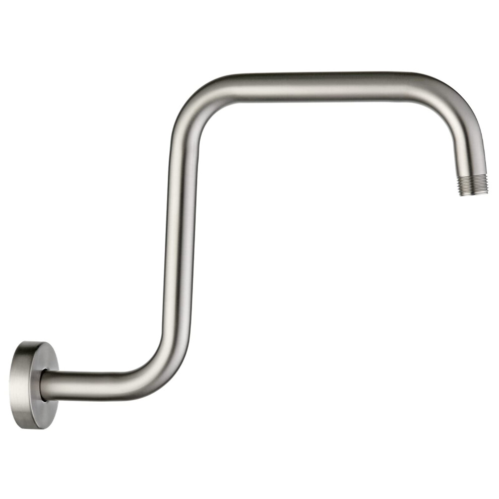 BRIGHT SHOWERS 13 Inch Shower Head Extension Arm with Flange S Shaped High Rise Extender  Long Stainless Steel Rainfall Shower Head Pipe Arm  Brushed