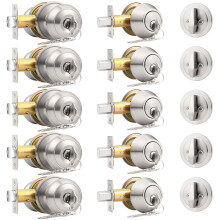 Probrico Entry Door Knob Keyed Alike with Single Cylinder Deadbolt Combination Satin Nickel 5 Pack