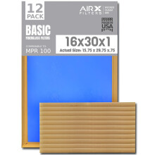 Filtre à air 16 x 30 x 1, comparable aux filtres économiques de base MPR 100 pour fournaises. Lot de 12 filtres en fibre de verre non plissés pou