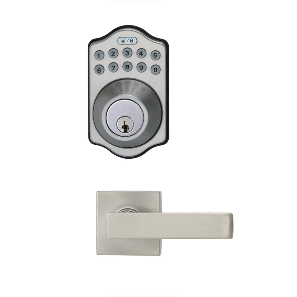 Amazon Basics - Traditional Electronic Keypad Deadbolt Door Lock with Passage Lever  5.08 x 3.08 x 0.1 in  Satin Nickel  1-Pack