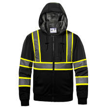 DPSAFETY Näkyvyyshuppari miehille Class3 Hi Vis -huppari Fleecevuorattu heijastava huppari Rakennustyöt Hi-Vis Safety Sweatshirt Musta 3XL