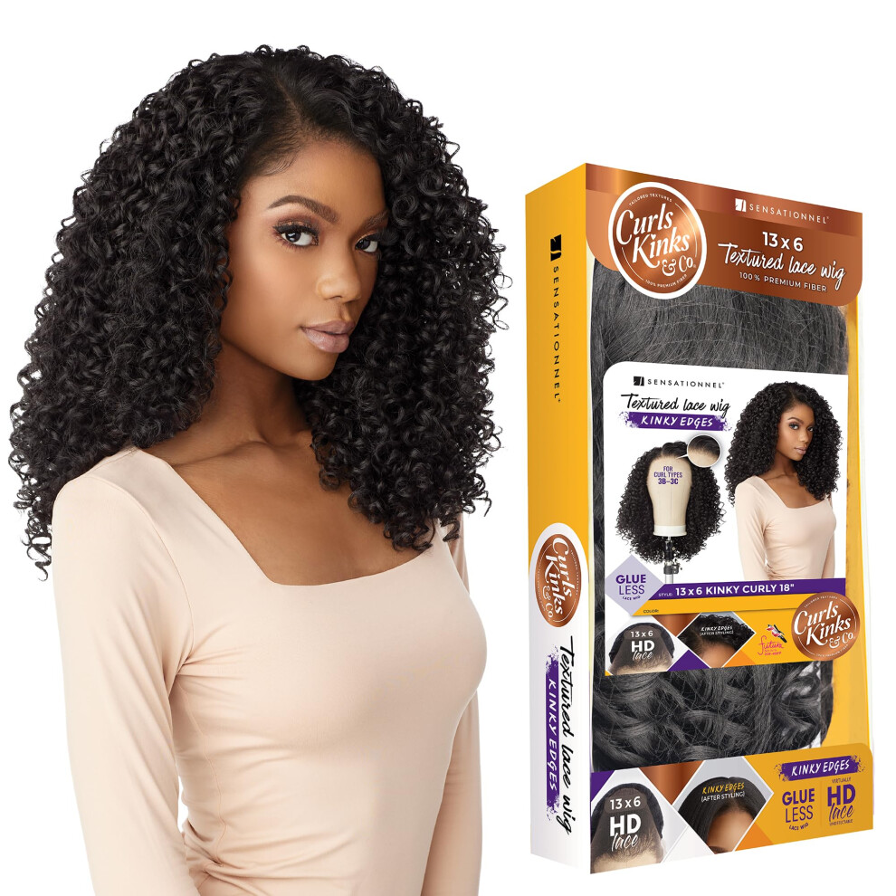 Sensationnel Curls Kinksandco Kinkyedges Wig - Kinky Curly 18 Inch 13X6 Lace Frontal Natural Kinkytexture Edged Hairline For Natural 3C To 4C Hair Tex