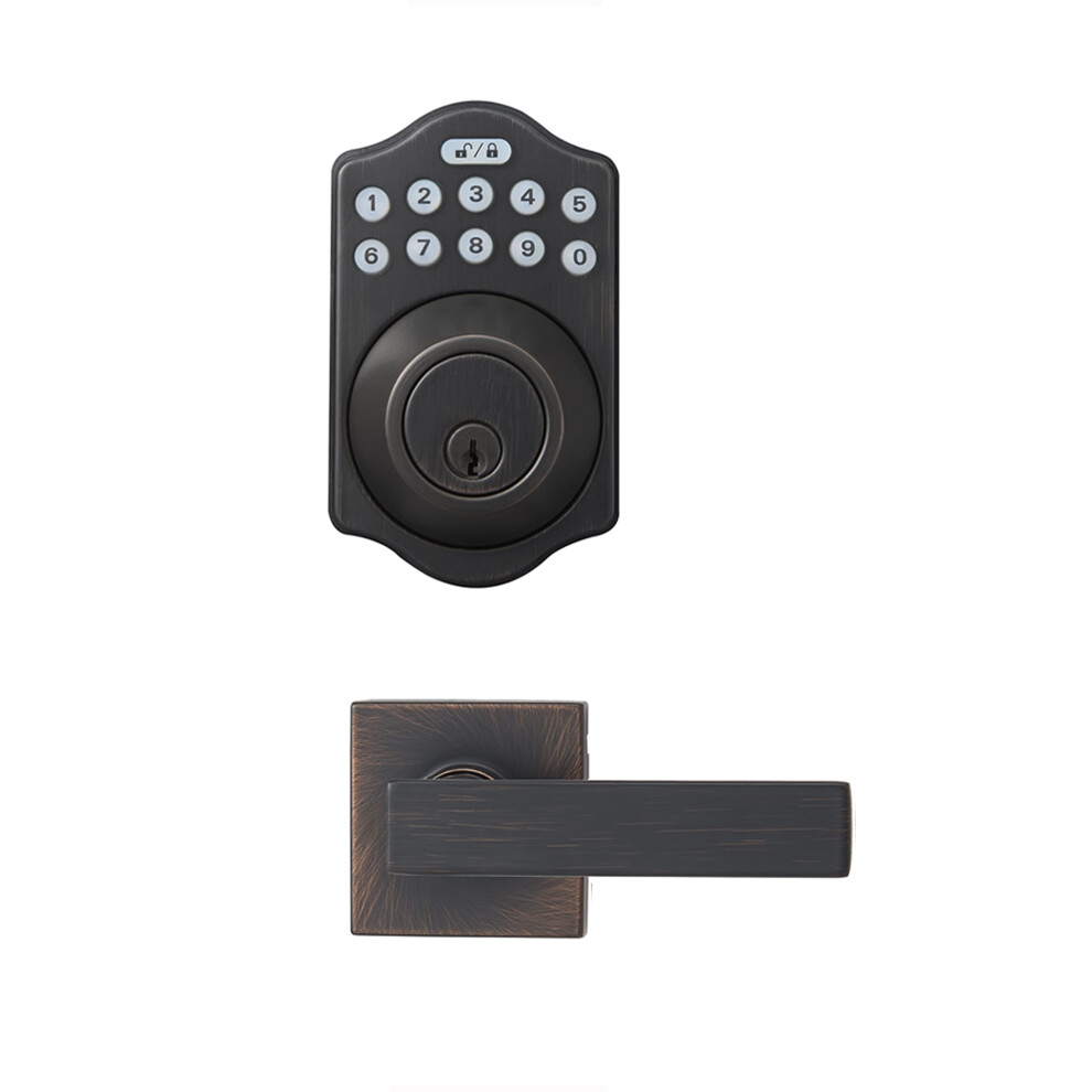 Amazon Basics - Traditional Electronic Keypad Deadbolt Door Lock with Passage Lever  5.08 x 3.08 x 0.1 in  Oil Rubbed Bronze  1-Pack-image-OPC-PGFQNZC-NEW