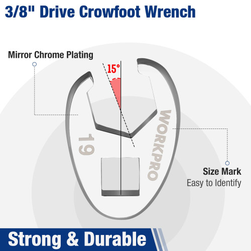 WORKPRO 3/8" Aandrijving Flensmoersleutel Set, 10-delige Crowfoot Flensmoersleutel Kit, Metrisch 10-19mm 1