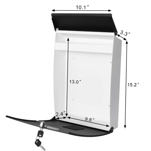 Black Mailboxes with Key Lock Wall Mounted Large Capacity Mailbox 15 3/5"""" x 10 3/5"""" x 3 1/2"""" 2