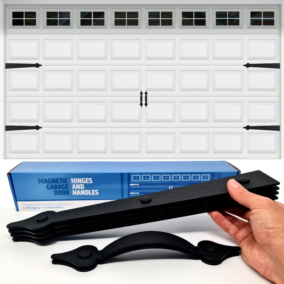 Premium Quality & Strong Magnetic Garage Door Decorative Hardware - Set Of 2 Handles + 4 Hinges - Faux Garage Door Accents Kit For Curb Appeal | No In 5060617401152