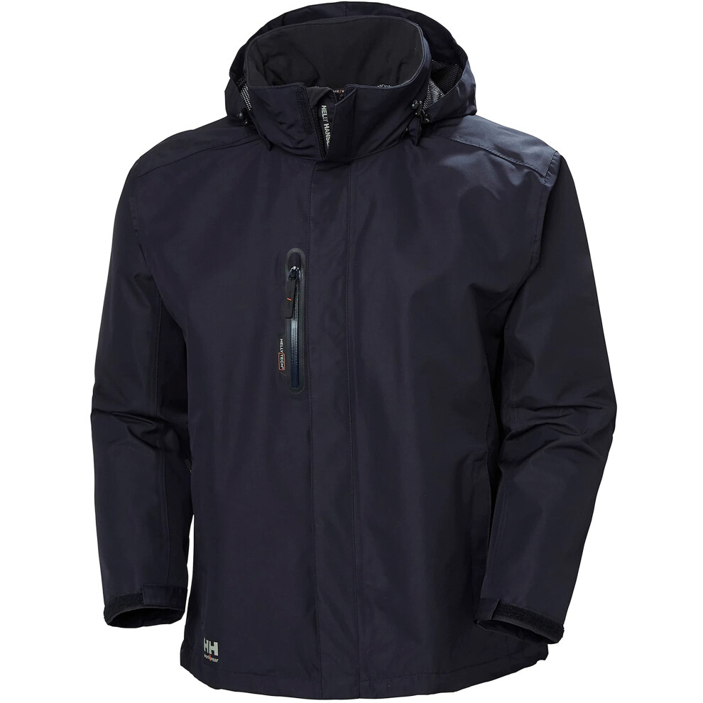 Helly-Hansen Workwear Manchester Waterproof Shell Jackets for Men with High Collar and Detachable Hood  3 Zippered Pockets  Navy - 2XL