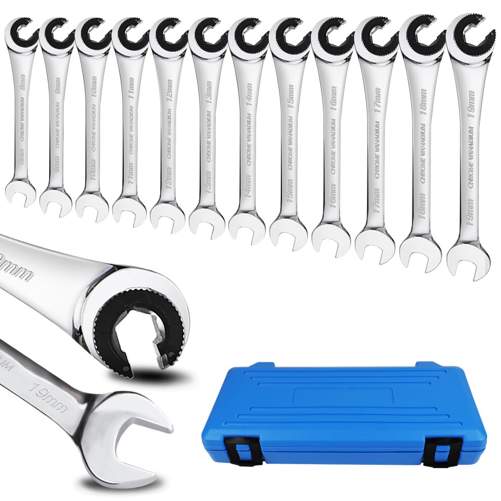 Loschen 12Pcs/Set 8-19Mm Metric Ratcheting Wrench Combination Wrench Set With 72 Teeth Chrome Vanadium Steel Tubing Ratchet Spanner(Us And European P 6974467619638