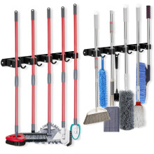 voze [2 pakke] 5 stativer og 4 kroge Moppe- og kosteholder V?gmontering Selvkl?bende Heavy Duty Kosteorganisering Opbevaring V?rkt?jsstativer til