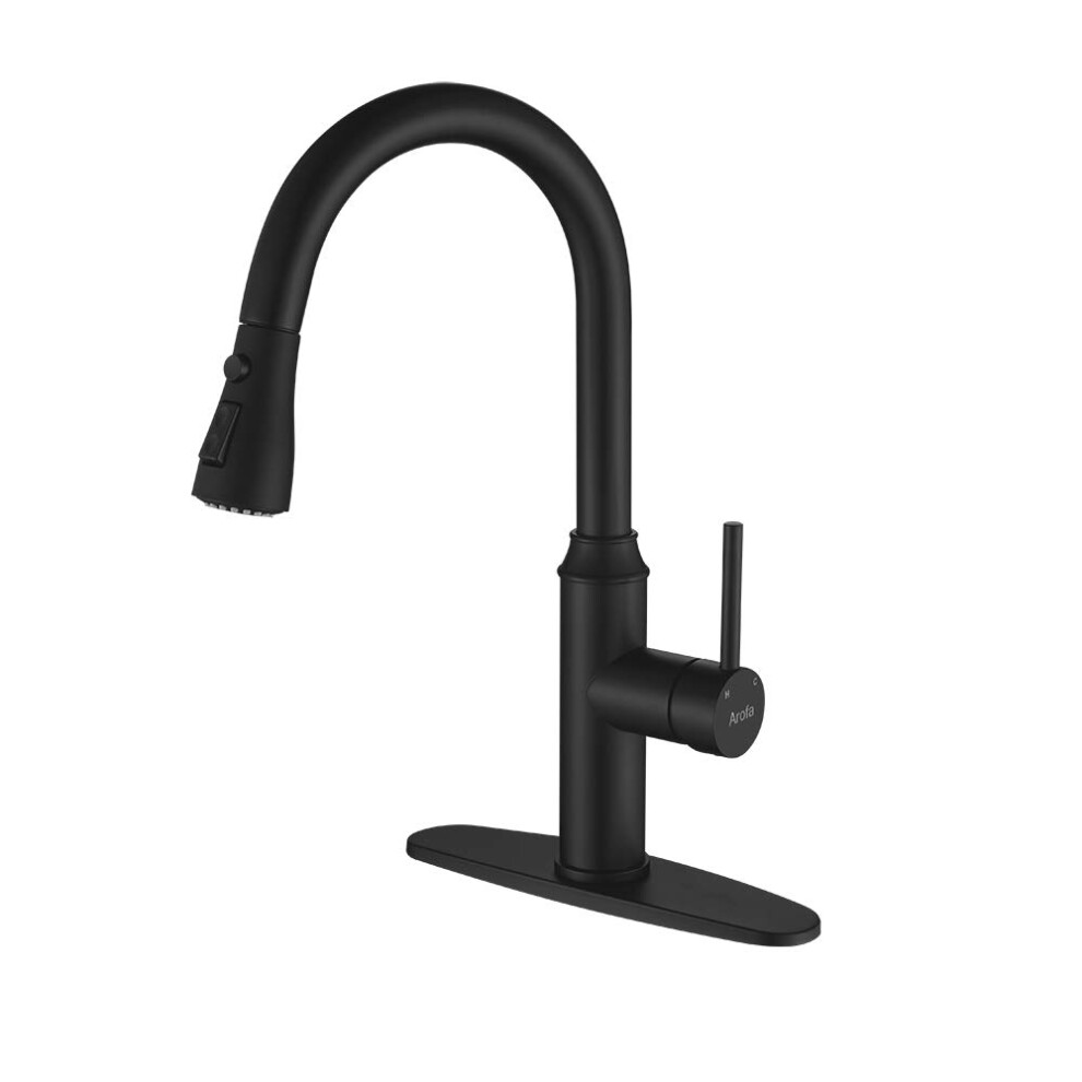 Robinet de cuisine extractible Arofa A01BY, mitigeur d'  vier de cuisine commercial en laiton massif noir mat, avec douchette