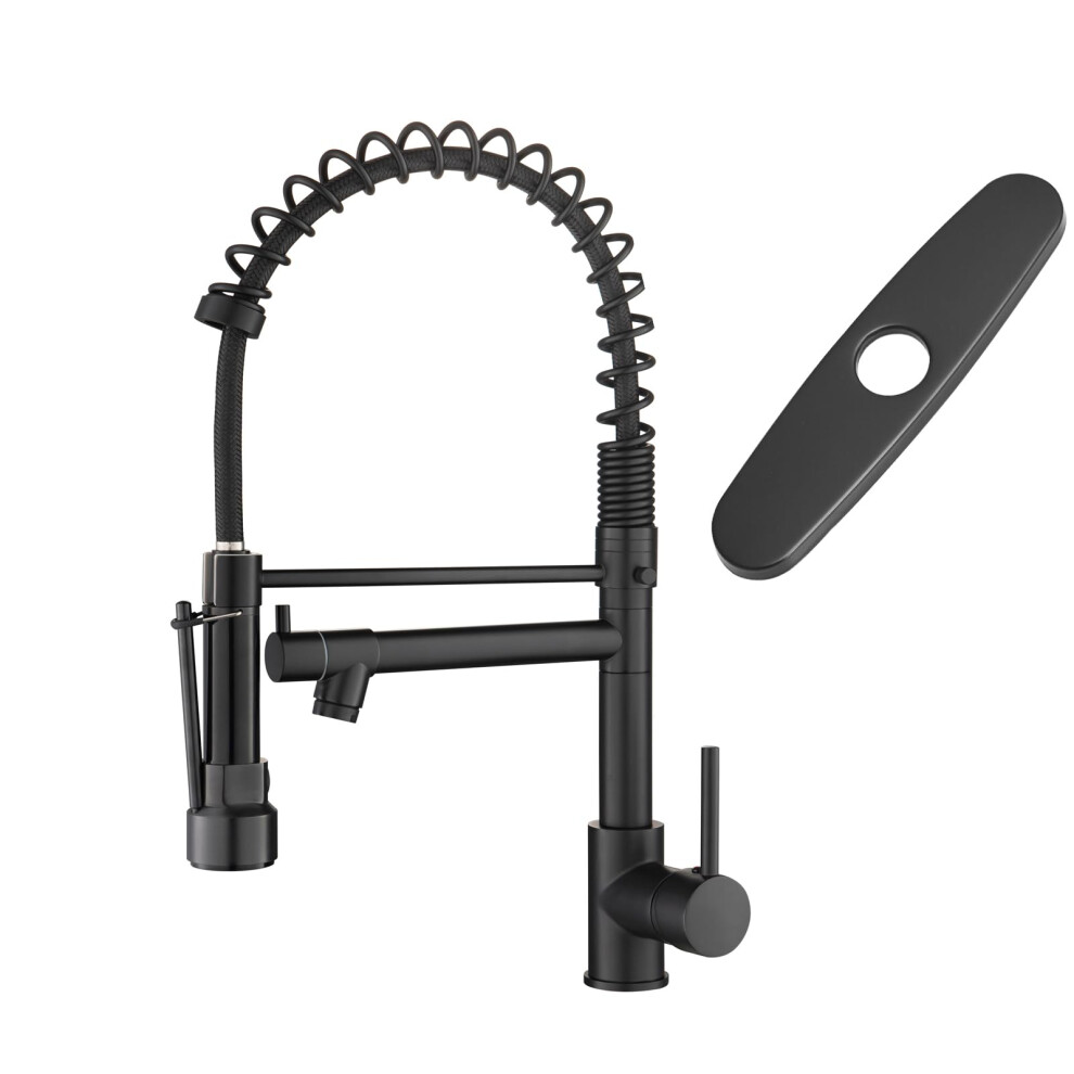Robinet de cuisine noir AIMADI avec douchette extractible, robinet de cuisine haute pression    poign  e unique commercial noir avec plaque de pont