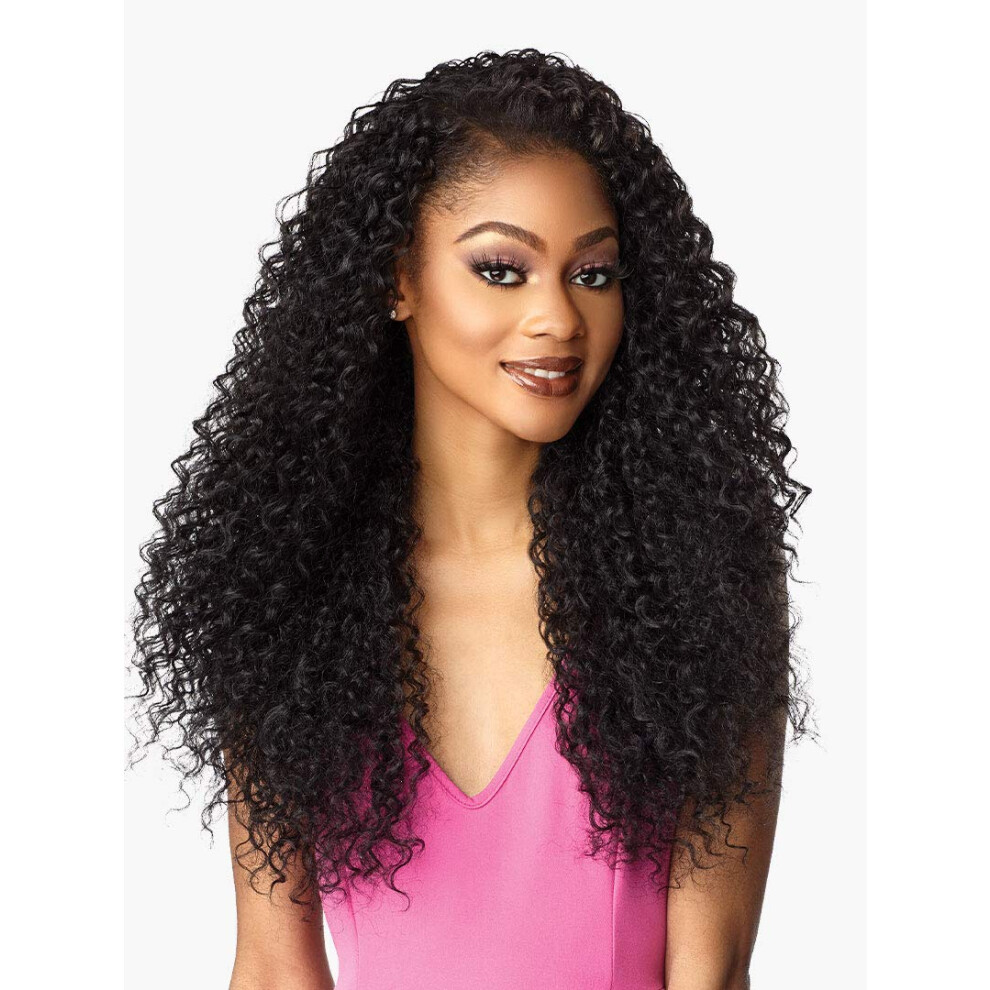Sensationnel Instant weave half wig - 5 synthetic blendwig adjustable drawstring for seamless hair blending (1B OFFBLACK)